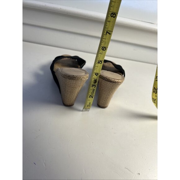 Aldo Women's Brown Wedge Heels Black Fabric Sandals Cross Strap Size 8 - Picture 3 of 8